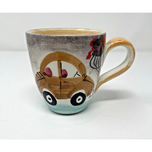 Vietri Mug Brown Car Flowers Rare Find 12 Oz Grey White Swirl Italy HTF